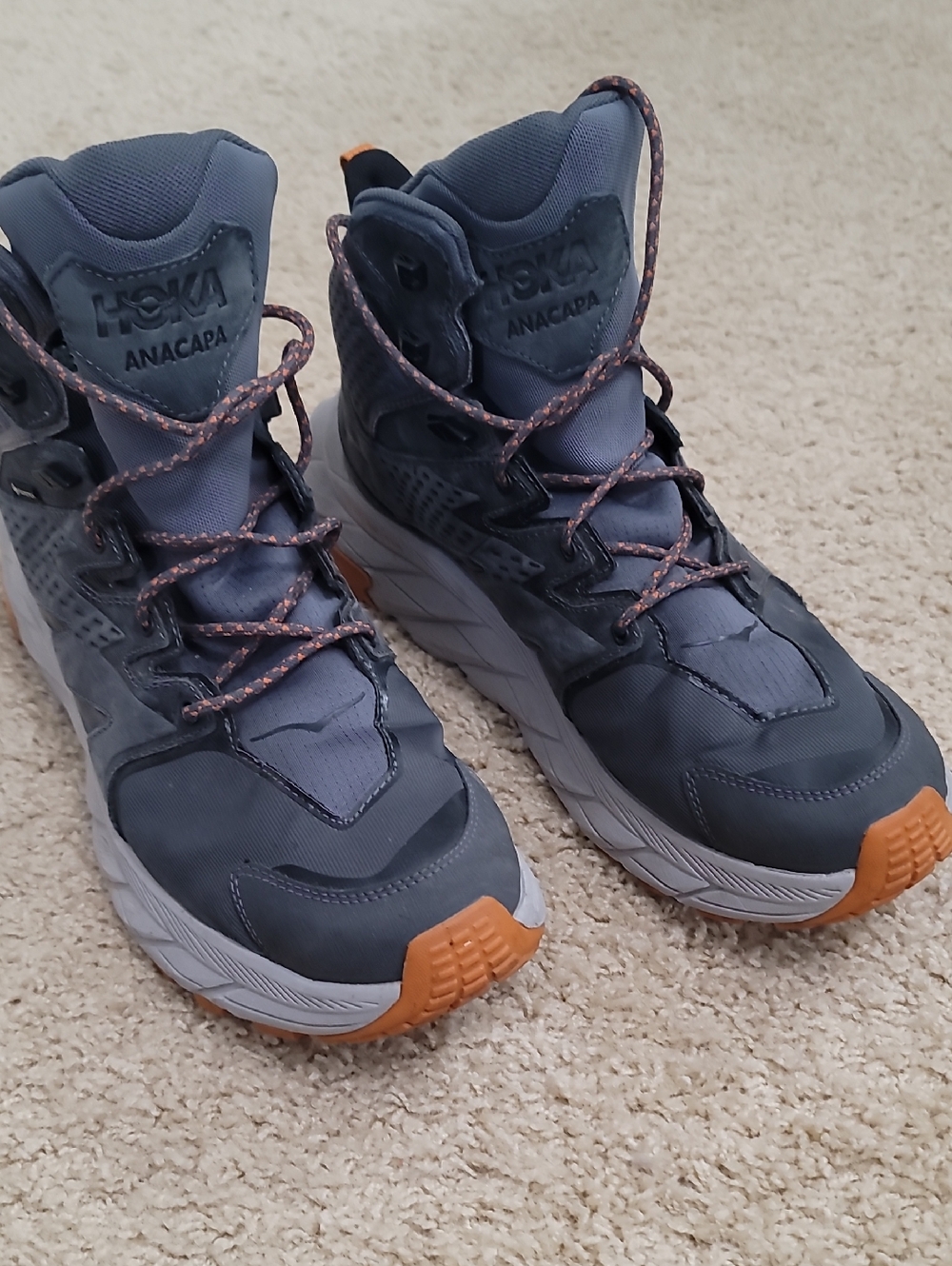 Hoka Anacapa Mid Hiking Boots in Blue with Orange Accents
